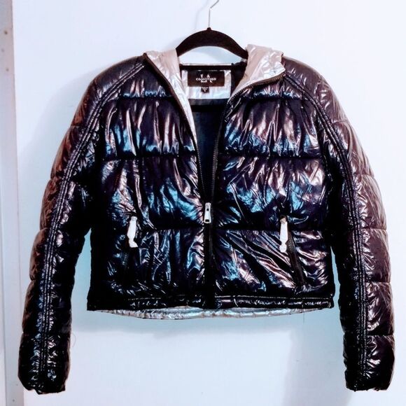 New Navy Blue & Silver Vegan Puffer Jacket Quilted LA Coalition-NWT - Picture 4 of 14